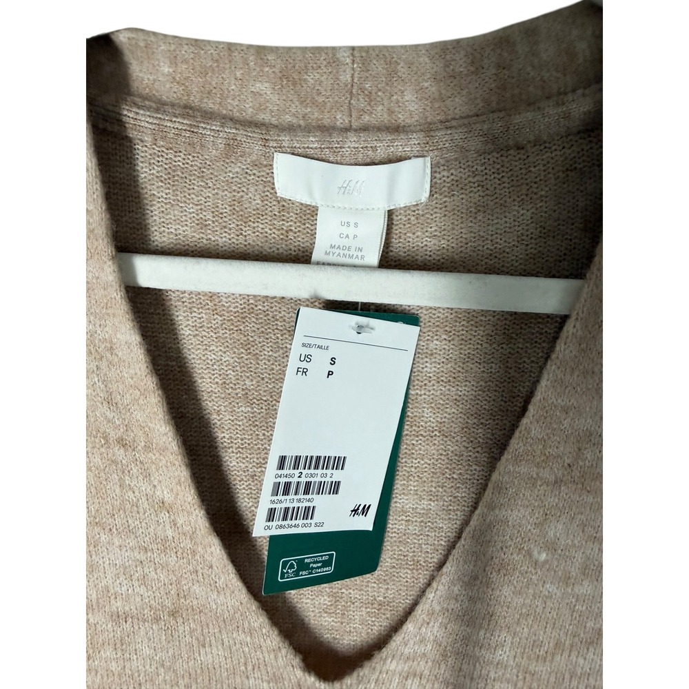 HM Womens V-Neck Sweater Marled Beige Oversized Knit Pullover Small NWT - Picture 3 of 8